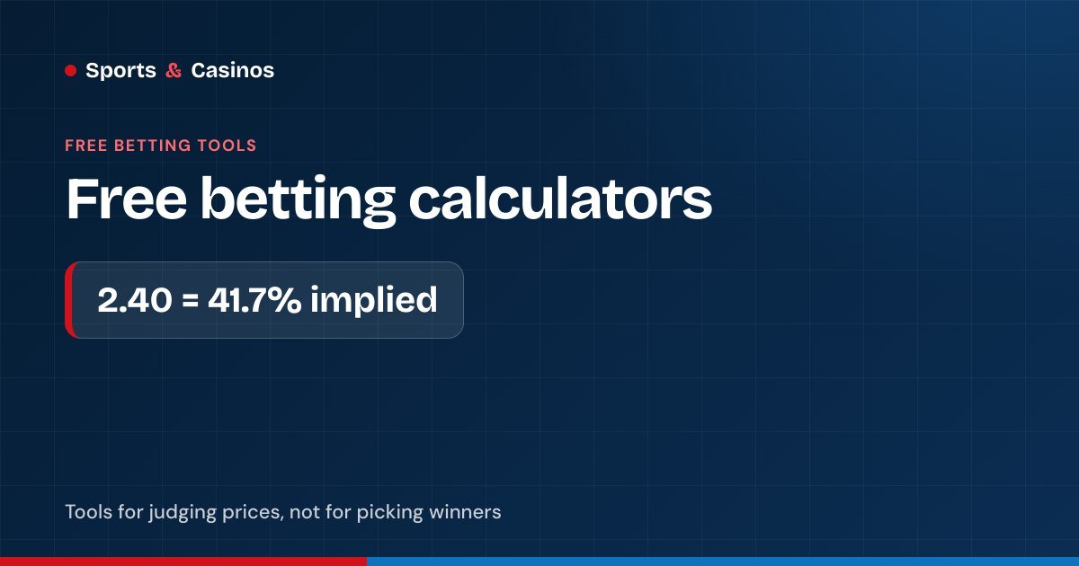 Betting calculators: decimal odds of 2.40 equal a 41.7% implied chance