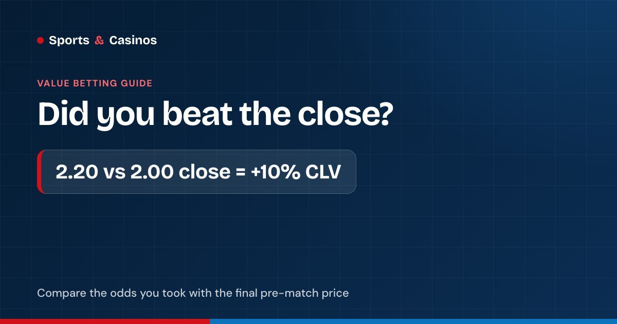 Closing line value: odds taken at 2.20 against a 2.00 close is +10%